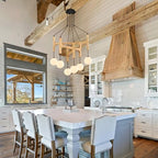 Wooden Chandeliers L28 '' Natural Farmhouse 6-Light Milk Glass Pendant Light Rustic Mid Century Long Hanging Lighting for Living Dining Room Entryway Foyer Bedroom Kitchen,G9 - color: Natural Wooden, size: L28 inches