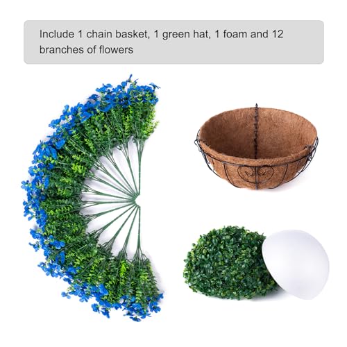 HyeFlora Artificial Fake Hanging Plants Flowers with Basket Outdoor Decor Faux Silk Daisy Flower Arrangements in Pot Planter for Porch Home Indoor Patio Garden Yard Decoration, Blue - color: Blue