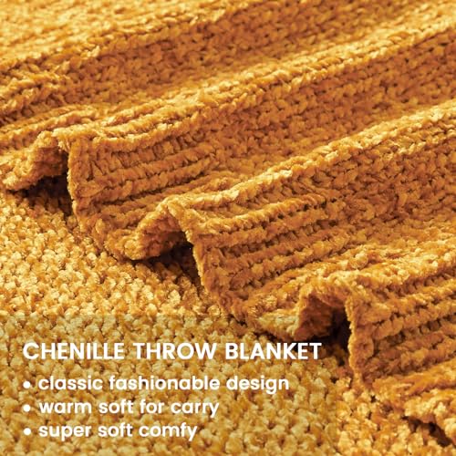 BOURINA Chenille Throw Blanket for Couch Sofa Chair Bed Home Decoration, Soft Warm Cozy Blanket for All Season（50" x 60", Yellow） - color: Chenille-yellow, size: 50"×60"