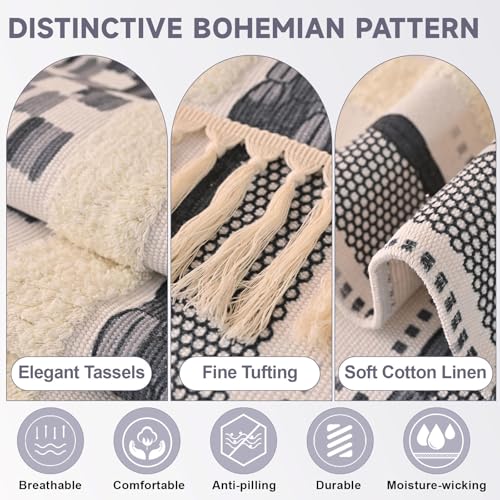VClife Dog Boho Couch Cover, Washable Furniture Protector, 35.4 x 35.4 in | Tufted Tassel Sofa Cover, Non Slip Woven Geometric Sofa Slipcover, Multi-Size Universal Throw Cover For Couch, Pet Friendly - color: 02# Gray Grid, size: 35.4" x 35.4"