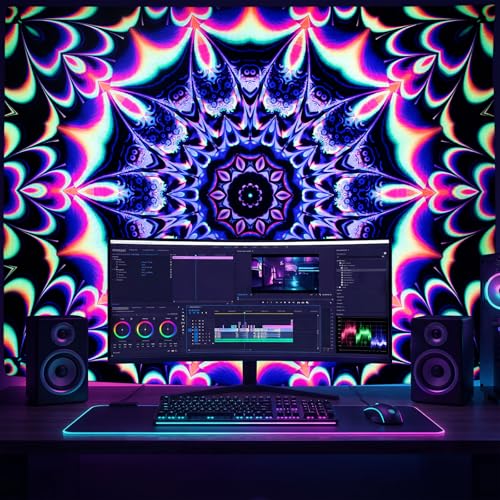 PRRPRR Blacklight Mandala Tapestry for Bedroom, UV Reactive Trippy Wal Tapestries, Bohemian Aesthetic Wall Art Decor for Adults Teens and Hippies (90 x 70 Inches) - color: Mandala Tapestry Red, size: 51"L x 59"W