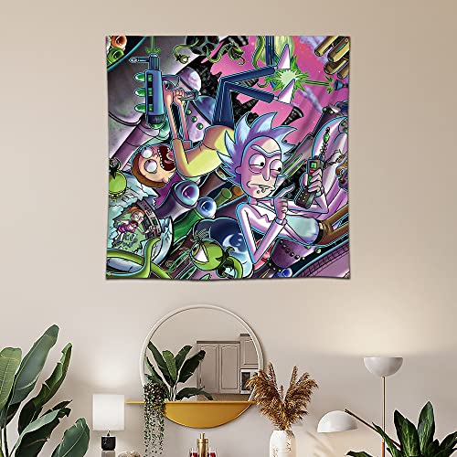 Kasflag ENMOON Rick Tapestry Wall Banner Funny Animated Cartoon Print Tapestry 36 * 36in Vivid Color Bedroom Living Room Dorm Decor