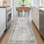 Rugxara 2x6 Washable Runner Rug, Non Slip Boho Runner Rugs for Hallway, Kitchen, Entrance, Bathroom, Laundry Room, Soft Ultra-Thin Entryway Carpet, Throw Low Pile Retro Imitation Carpet, Blue Grey - color: Blue & Grey, size: 2' x 6' (Runner)