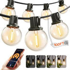 addlon Outdoor String Lights 100FT G40 with APP Control, 54 LED Shatterproof Bulbs, Dimmable Patio Globe Lights Waterproof, Hanging Outside Lighting for Backyard, Garden, Deck, Balcony, Café - size: 100FT(Smart)