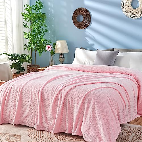 inhand Pink Fleece King Blanket for Bed, Super Soft Flannel Cozy Blankets for Adults, Lightweight Leaves Pattern Fuzzy Blanket for Office,Travel, Warm Plush Blankets for All Season, 90x108 Inches - color: Baby Pink, size: King/Cal King-90x108 IN
