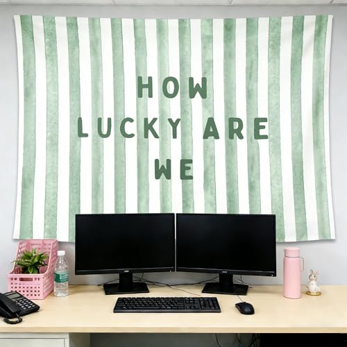 gsgfdshf How Lucky Are We Wall Tapestry, Sage Green Nursery Decor, Green Striped Positive Motivational Tapestry Wall Hanging for Bedroom Home Kids Room Classroom Decor, 50x60 Inch - color: Landscape Text-Tapestry-A