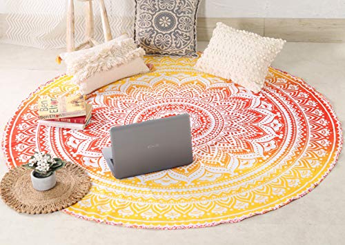 Popular Handicrafts Round Tapestry Wall Hanging Ombre Hippie Mandala Bohemian Hippy Intricate Indian Tapestries Tablecloth 68 Inches (173cm) Black Grey & Yellow - color: Black Grey and Yellow