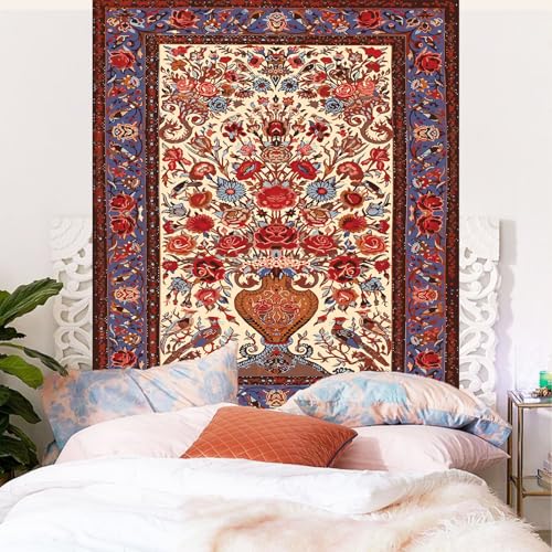 Atrippy Bohemian Floral Art Tapestry Wall Hanging, Boho Flower Mandala Indian Tapestry Aesthetic, Fantasy Print Decor for Bedroom Living Room Dorm 60×79 Inches - color: A- Red Flowers Vintage Tapestry, size: 79"L x 60"W
