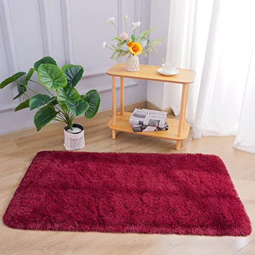 Chicrug Soft Runner Rug for Bedroom Living Room Plush Fluffy Rug 2x4 Feet, Shag Furry Runner Rug Carpet Non Shedding for Nursery Children Kids Girls Room Home Decorative, Wine Red - color: Wine Red, size: 2' x 4' (Runner)