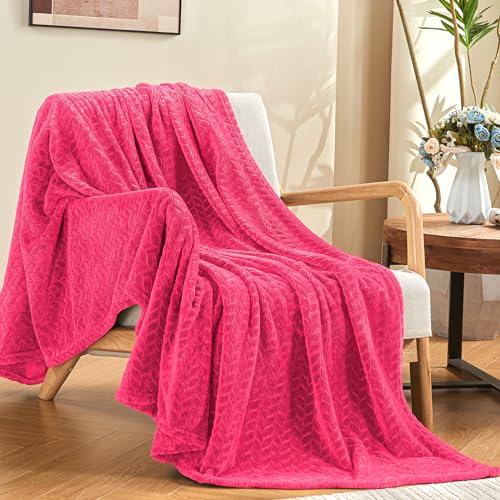 inhand Hot Pink Fleece Twin Blanket, Lightweight Leaves Pattern Fuzzy Blanket for Couch Sofa, All Season Use, 60 x 90 Inches - color: Hot Pink, size: Twin/Twin XL-60x90 IN