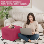MeMoreCool Square Stuffed Pouf Ottoman Foot Rest, Floor Pouf Foot Stool with Foam Chunk Filling, Soft Stuffed Ottoman Footrest for Living Room - color: Grid Magenta