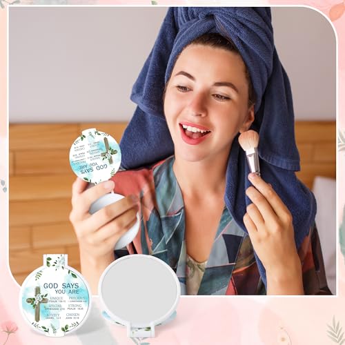 Y1tvei Christian Gifts Compact Mirror - 36Pcs Flower Cross God Say You Are Bible Verse Folding Compact Mirrors Inspirational Small Portable Pocket Makeup Mirror for Purse Church Party Favors for Women - color: White-cross