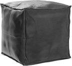 Louis Donné Square Unstuffed Pouf Ottoman Cover - Waterproof Faux Leather Footstool for Living Room, Modern Black Floor Cushion with Storage, Easy Clean, 18 Inch (Cover Only)