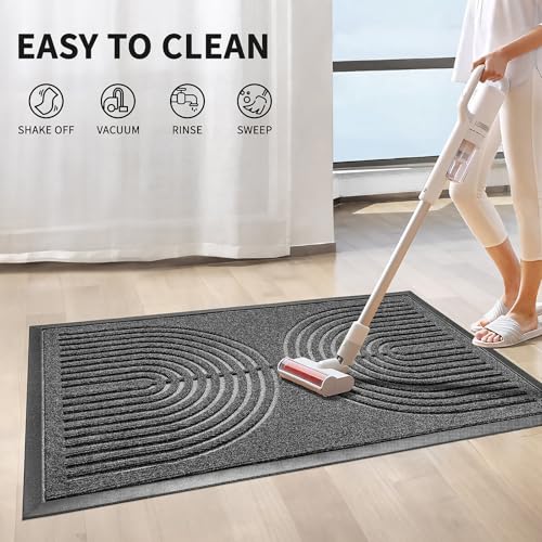 RORA Heavy Duty Outdoor Front Door Mat, Non Slip Doormat Outdoor Entrance, Natural Rubber Floor mat for Entryway, Patio, Garage, Porch, 29.5"x17", Grey - color: Grey, size: 29.5*17inch