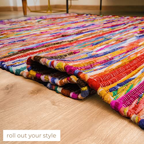 RAJRANG Boho Chindi Rag Rug 20x32 Inches - Handwoven Recycled Braided Rug Multicolor with Tassel for Doormat Bedroom Entryway Living Room - size: 1'8" x 2'8" (Rectangular)