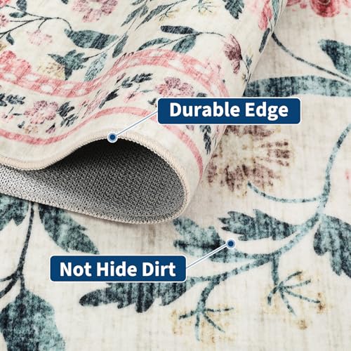 GarveeHome Washable Runner Rug 2.5 x 8 Non-Slip Non-Shedding Soft Vintage Bedside Low Pile Farmhouse Floral Carpet, Indoor Foldable Printed Entryway Rug for Hallway Kitchen, Pink - color: Pink, size: 2'6" x 8' (Rectangular)