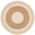 SAFAVIEH Cape Cod Collection Area Rug - 5' Round, Beige & Natural, Handmade Boho Fringe Jute & Cotton, Ideal for High Traffic Areas in Living Room, Bedroom (CAP701B) - color: Beige/Natural, size: 5' (Round)