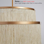 5-Tiered Boho Chandelier with Metal and Fringe,3 Lights Fringe Pendant Light Fixture,Tassle Chandelier for entryway,Dining Room,Baby Nursery,Gold and Light Beige - color: Light Yellow-Pendant