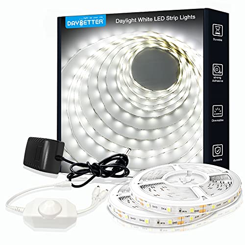 DAYBETTER White LED Strip Light, 40 ft Dimmable Bright Rope Lighting, 6500K 24V Strips, 720 LEDs 2835 Tape Lights for Bedroom, Kitchen, Mirror, Home Decoration(2 Rolls of 20 ft) - color: Daylight White, size: 40FT