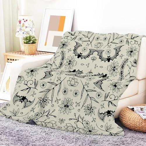 Throw Blanket for Couch, 300GSM Warm Soft Cozy Flannel Blanket, Cute Blanket for All Seasons Bedroom Home Decor Gifts, Grey Halloween Bats 50x60 Inches - color: Grey Halloween Bats