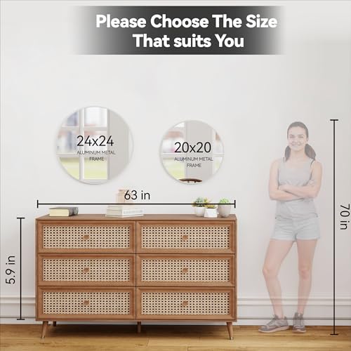 SCWF-GZ 24" Round Mirror Circle Wall Mounted Hanging or Against Wall Aluminum Alloy Metal Frame Dressing Make-up Mirrors for Entryway Bedroom Bathroom Living Room 24 inch Black - color: Black, size: 24"L x 24"W