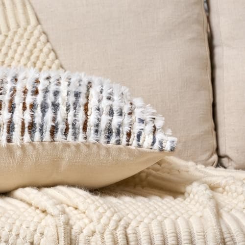 Aeckself Boho Chenille Tufted Pillow Cover 20 x 20 Inch, Decorative Square Throw Pillow Cover Neutral Pillowcase for Couch Bedroom Living Room, Brown White - color: Brown White, size: 20" x 20" (Pack of 1)