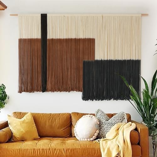 Macrame Wall Hanging Large Dip Dye Tapestry Fiber Wall Art Boho Bedroom Décor 57''W*35''L - color: Brown