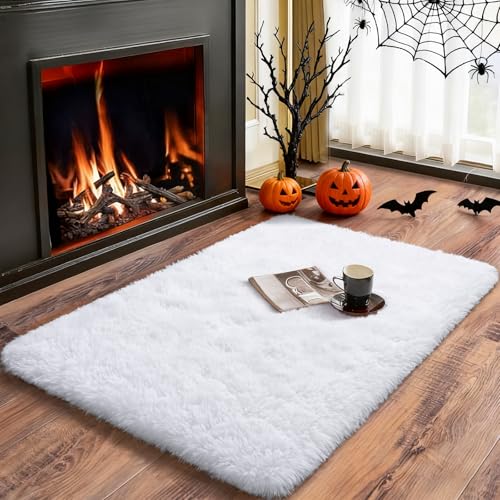 Merelax Soft Modern Indoor Shaggy Area Rug for Bedroom Livingroom Dorm Kids Room Home Decorative, Non-Slip Plush Fluffy Furry Fur Rugs Comfy Nursery Accent Floor Carpet 2x3 Feet, White - color: White, size: 2' x 3' (Rectangular)