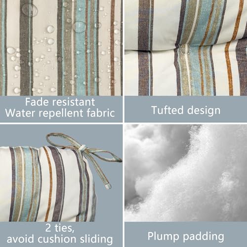 LVTXIII Outdoor Bistro Chair Cushions, 15"x15"x4" Round Patio Chair Cushions, All Weather Tufted Seat Cushions for Patio Furniture Use, Set of 2, Stripe Onyx - color: Stripe Onyx