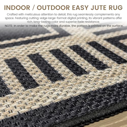 Washable Striped Easy Jute Rug 5x7, Modern Geometric Outdoor Indoor Patio Farmhouse Large Bordered Rugs, Woven Non Slip Thin Carpet Mat for Living Dining Room Bedroom Classroom Kids Nursery - color: Striped Black, size: 5' x 7'