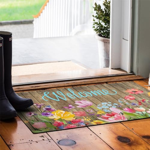 Spring Summer Door Mat,Colorful Flower Watercolor Floral Indoor Outdoor Non-Slip Doormat,Entryway Front Porch Farmhouse Spring Welcome Door Mat for Entrance Decor,30" x 17" - color: 2026 Spring Summer 1
