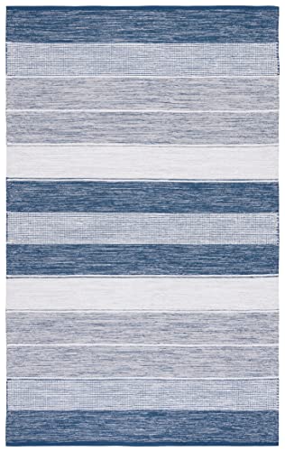 SAFAVIEH Striped Kilim Collection Accent Rug - 4' x 6', Grey & Blue, Flat Weave Cotton Design, Easy Care, Ideal for High Traffic Areas in Entryway, Living Room, Bedroom (STK804M) - color: Grey/Blue, size: 4' x 6' (Rectangular)