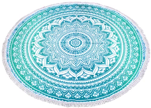 Mandala Round Beach Tapestry Boho Hippie Blanket Bohemian Large Table Cloth Home Decor Yoga Mat Meditation Picnic Rug Throw Hippy Gypsy Tablecloth Roundie (42 Inches, Green And White) - color: Green And White, size: 42"L x 42"W