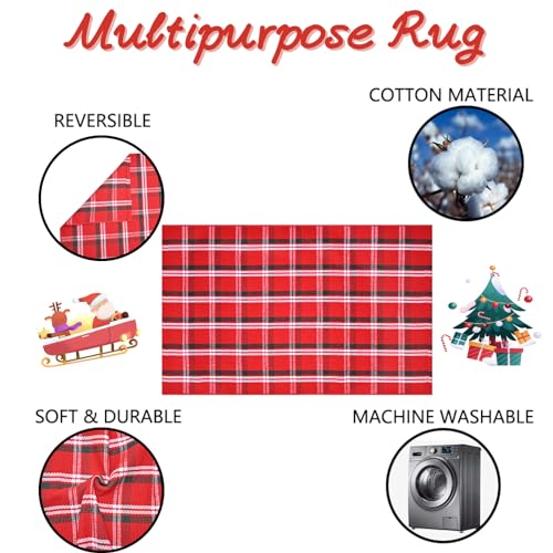 Christmas Red Green White Plaid Rug, 28" x 43" Cotton Hand-Woven Buffalo Check Layered Door Mat for Front Porch, Entryway, Outdoor Holiday Decor, Washable Farmhouse Rug for Home, Patio, Kitchen - color: Red & Green White Plaid, size: 2'4" x 3'7" (Rectangu
