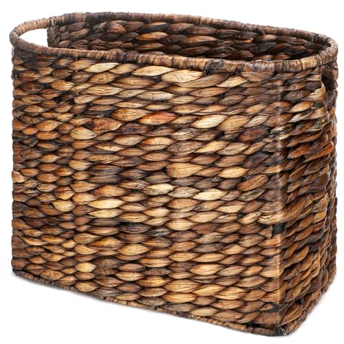 Tatuo Seagrass Magazine Baskets Magazine Holder Tall Narrow Woven Storage Wicker Basket Floor Bathroom Home Office Handwoven Holder for Books, Newspaper, File and Mail(Dark Brown) - color: Dark Brown