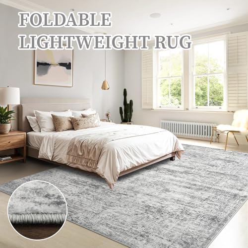 Area Rug 8x10 for Living Room - Modern Machine Washable Non-Slip Vintage Rugs for Bedroom - Abstract Low Pile Thin Large Floor Carpet for Dinning Room Home Office,Neutral Grey and White - color: Neutral Grey, size: 8' x 10' (Rectangular)