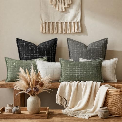 AVOIN colorlife Pack of 2 Decorative Throw Pillow Covers 18x18 Inch, Flange Edges Woven Textured Cushion Case Home Decor for Couch Sofa Bed Living Room Black - color: Black, size: 18" x 18" (Pack of 2)