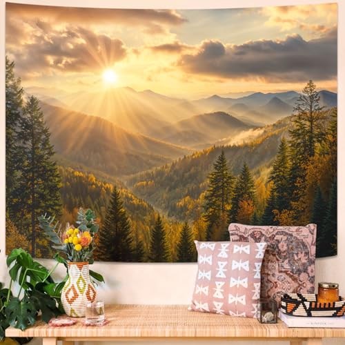 kampdream Landscape Tapestry, Scenery Art Wall Tapestries, Nature Wall Decor for Bedroom Living Room Backdrop Warm Sunset Mountain 36×48 inches - color: Dusk Mountain, size: 48"L x 36"W
