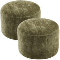 Upholstered Round Ottoman Set of 2, Green Pouf Ottoman, Modern Footstool with Soft Padded Seat & Solid Wood Frame, Multifunctional Vanity Stool Accent Seat for Living Room and Bedroom, Chenille - color: Green Chenille, size: Set of 2