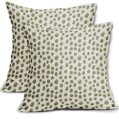 Sage Green Cream Pillow Covers 16x16 Set of 2 Boho Design Polka Dot Throw Pillows Modern Brush Strokes Print Decorative Outdoor Pillowcase Square Cushion Cover Linen Pillow Case for Sofa Couch Bed - color: Sage Green Dots, size: 16" x 16" (Pack of 2)
