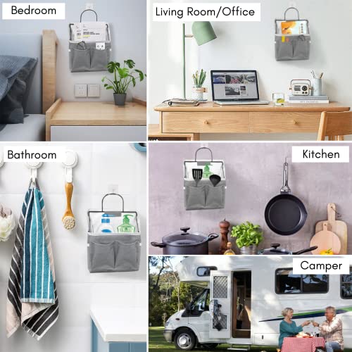 Kanrichu 3pcs Wall Hanging Organizer Bag, Linen Fabric Door Hanging Storage Basket with Pockets, Waterproof Bin for Kitchen, Bedroom, Office, RV Camper (Gray) - color: Gray-Small (3 pcs)