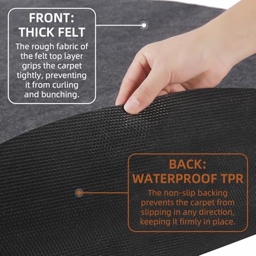 Waterproof Non-Slip Rug Pad, Round 5 Ft Carpet Pads for Large Area Rugs 1/8" Thick Felt Floor Protection Pad for All Floors and Finishes, Keep Rugs in Place and Provide Cushioning (5FT) - size: 5FT Round