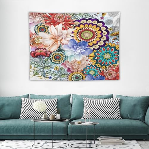 Houselerax Boho Vintage Flower Tapestry Wall hanging,Bohemian Blossom Colorful Mandala Flower Tapestries, Multi Color Tapestry for Bedroom Home Hippie Wall Decor 40"x30" - color: Boho Floral-9, size: W40xL30in