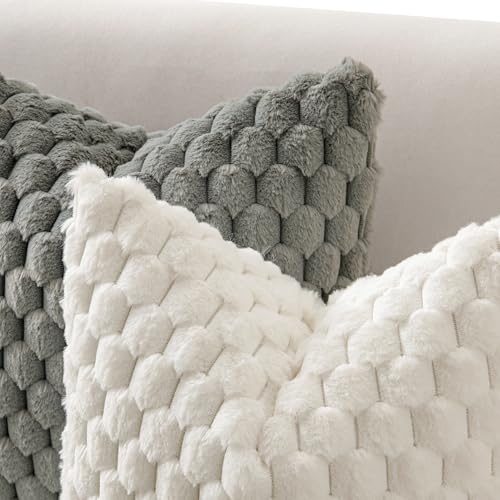 MIULEE White Faux Fur Decorative Throw Pillow Covers 18x18 Inch Set of 2 Super Soft Cozy Plush Cushion Cases Luxury Fluffy Pillowcases for Sofa Couch Bed Living Room - color: White, size: 18" x 18" (Pack of 2)