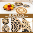 7 Pack Boho Wall Basket Set, Seagrass Rattan Wicker Boho Wall Decor, hanging Woven Wall Basket Decor, Eco-Friendly Round Art for Farmhouse Bedroom Living Room Display Table Settings Kitchen Home (Black Classic)