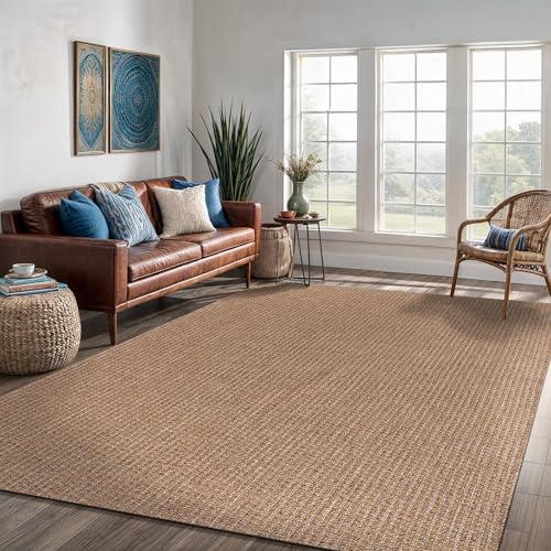 Easy Jute Rug 8x10 Indoor Outdoor Natural Rugs Solid Fiber Rug Woven Area Rug Boho Easy Clean Inside Carpet for Living Room Bedroom Dining Room Hallway or Outdoor Patio Porch (8 X 10 Natural) - color: Natural/Beige, size: 8' x 10' (Rectangular)