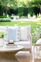 Hofdeco Premium Grandmillennial Coastal Hampton Patio Indoor Outdoor Throw Pillow Cover Only, 20"x20" Water Repellent for Backyard, Couch, Poolside, Baby Blue Embroidered Leaves Frame - color: Baby Blue Leaves Frame 20"x20"