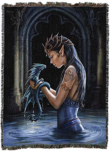Pure Country Weavers Water Dragon XL Woven Blanket by Anne Stokes - Fantasy Gift Cotton Tapestry Throw - Made in The USA - 82" x 62" - color: Water, size: 82" x 62"