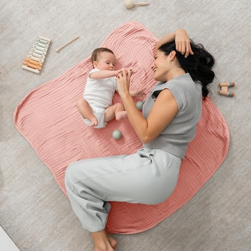 Comfy Cubs Muslin Baby Blanket - Soft, Lightweight, 6-Layer Cotton Swaddle Blankets for Newborns, Infants & Toddlers - 40" x 40" Large, Breathable & Versatile for Sleeping & Tummy Time - Bold Blush - color: Bold Blush, size: Baby - 40" X 40"