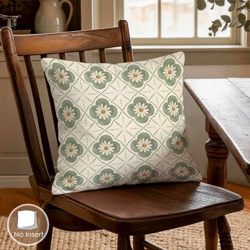 OBSEDE Sage Green Boho Decorative Throw Pillow Covers 18x18 Set of 4 Faux Linen Cushion Cases Single-Sided Print Light Green Mandala Accent Pillows for Couch Sofa - color: Sage Green Boho